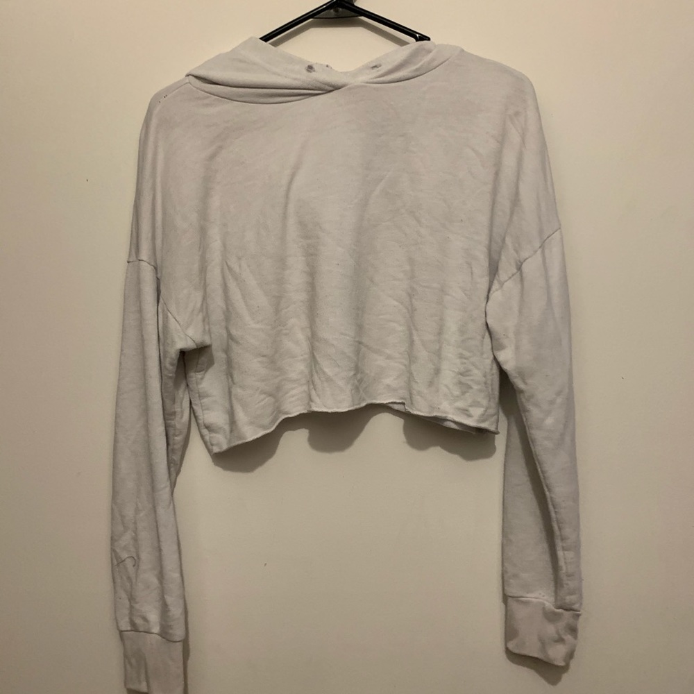 White Cropped Pullover Sweatshirt